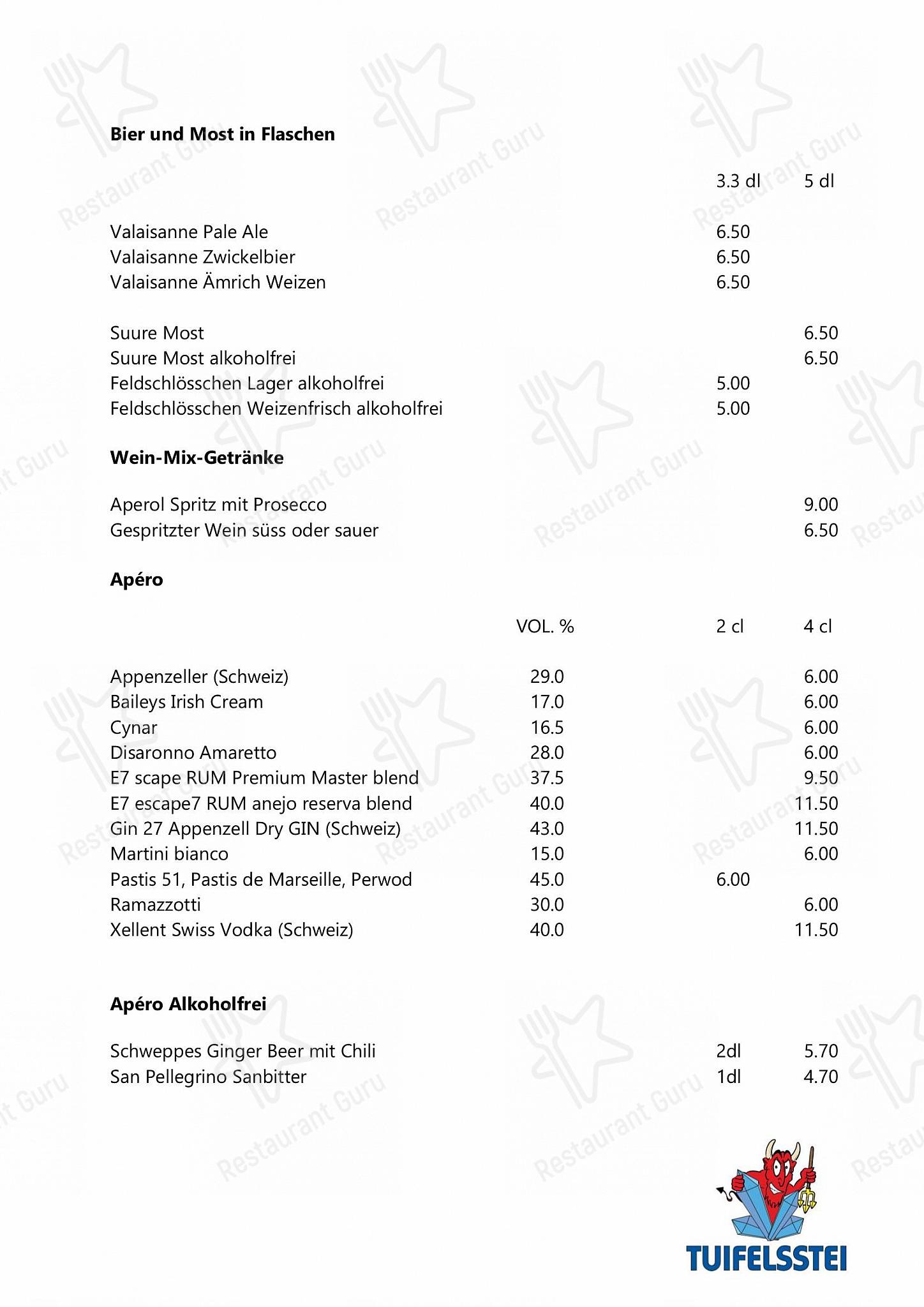 Restaurant Tuifelsstei in Engelberg - Lunch Menu