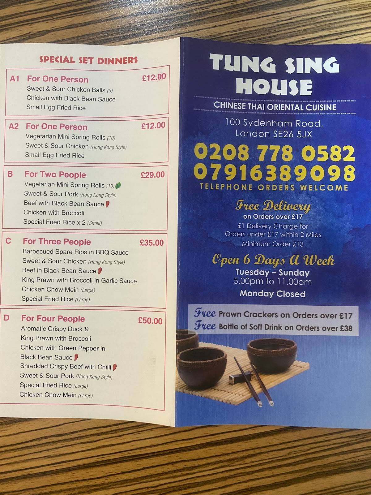 Menu at Tung Sing House fast food, London