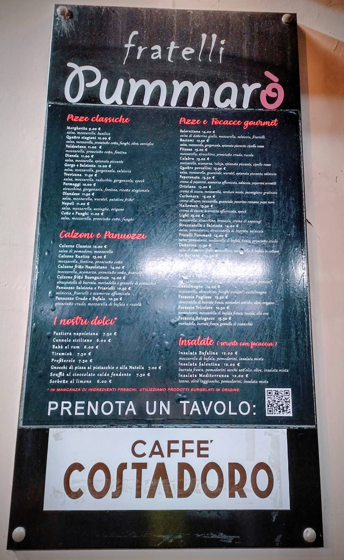 Menu di Fratelli Pummarò 