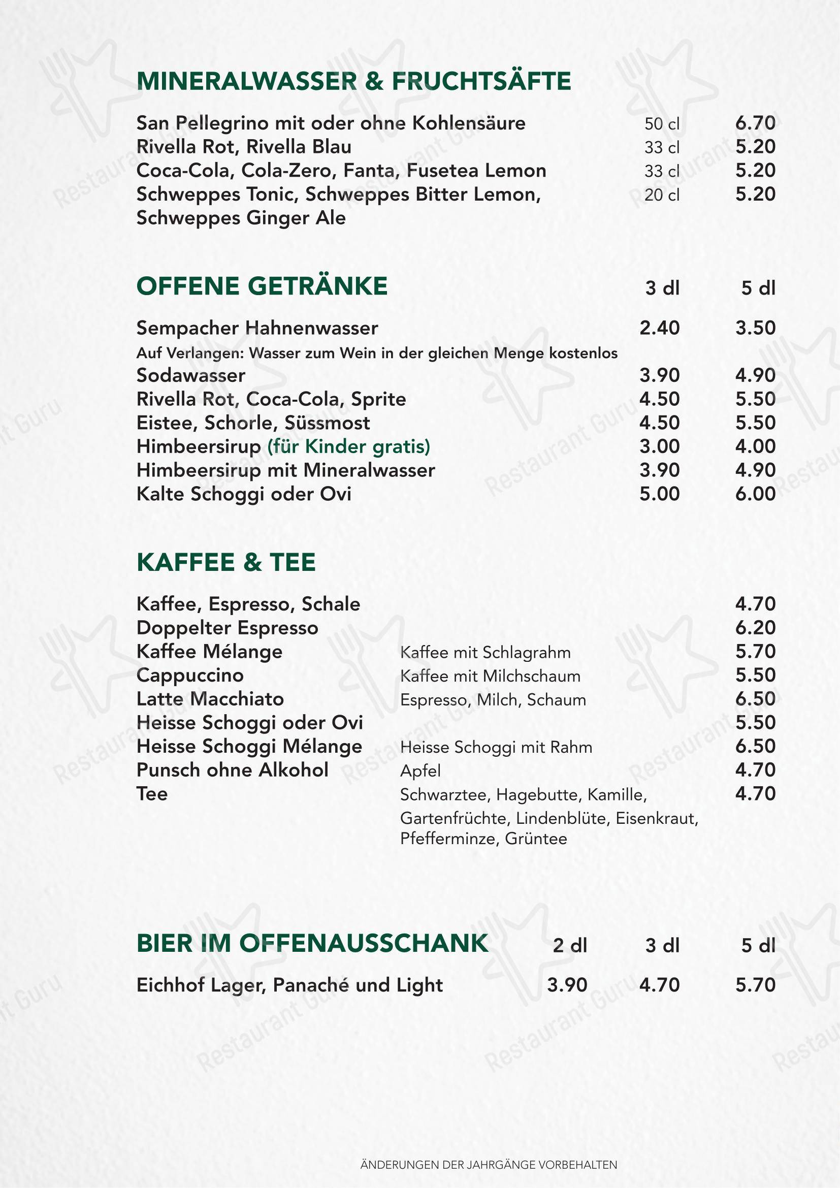 Основное меню per Türmli Restaurant & Pizzeria pizzeria