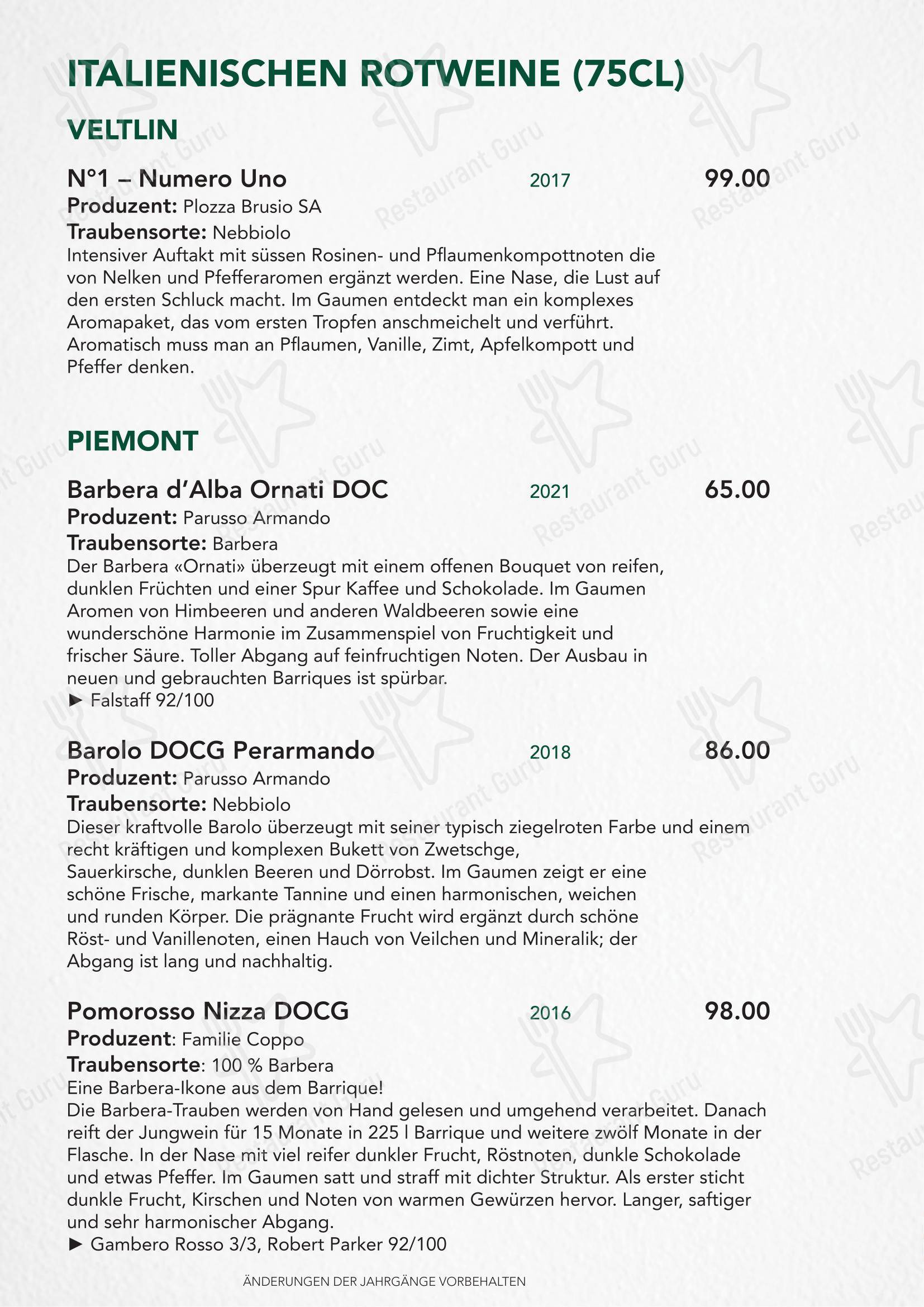 Menu di Türmli Restaurant & Pizzeria - Основное меню