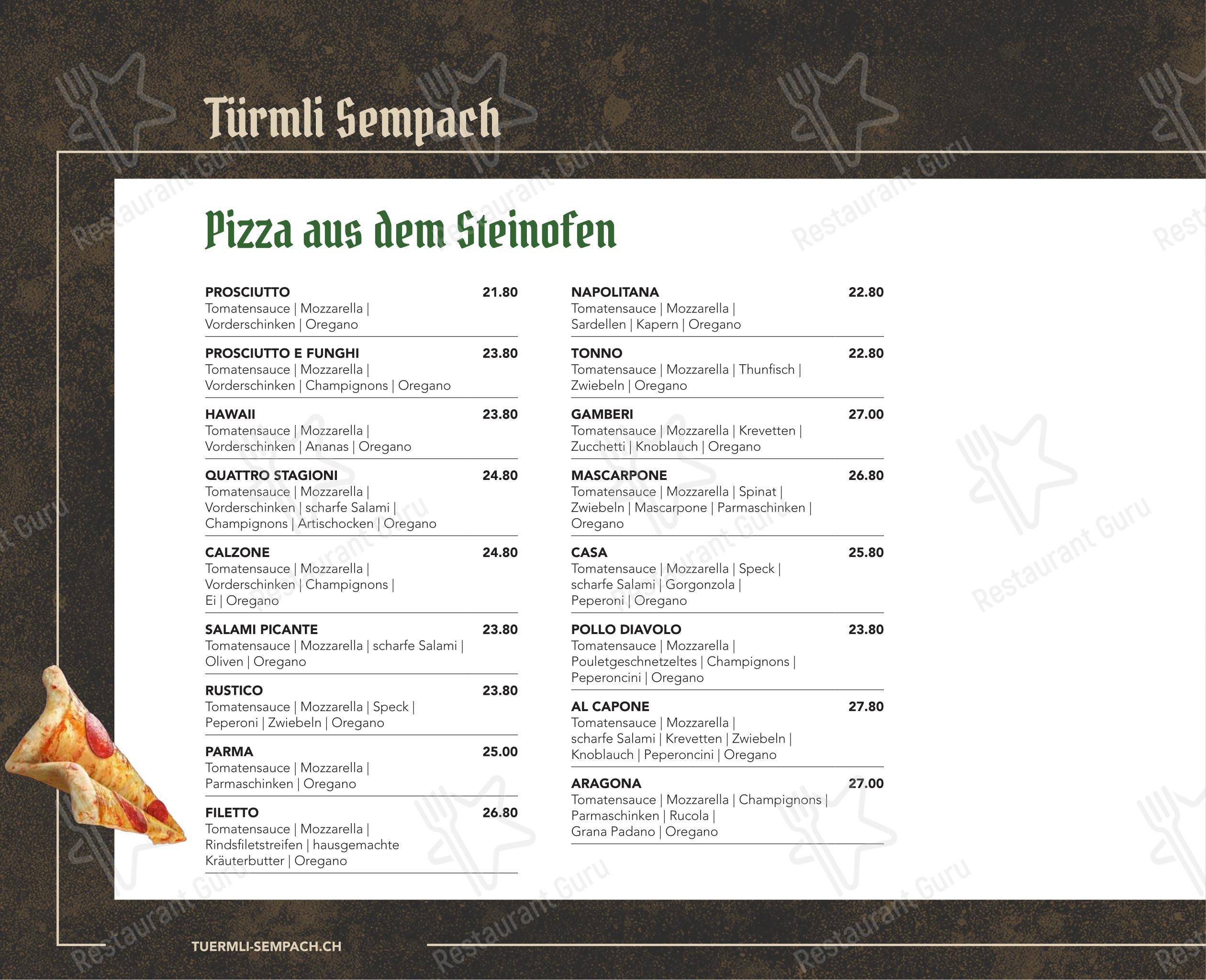 Menu di Türmli Restaurant & Pizzeria - Ночное меню