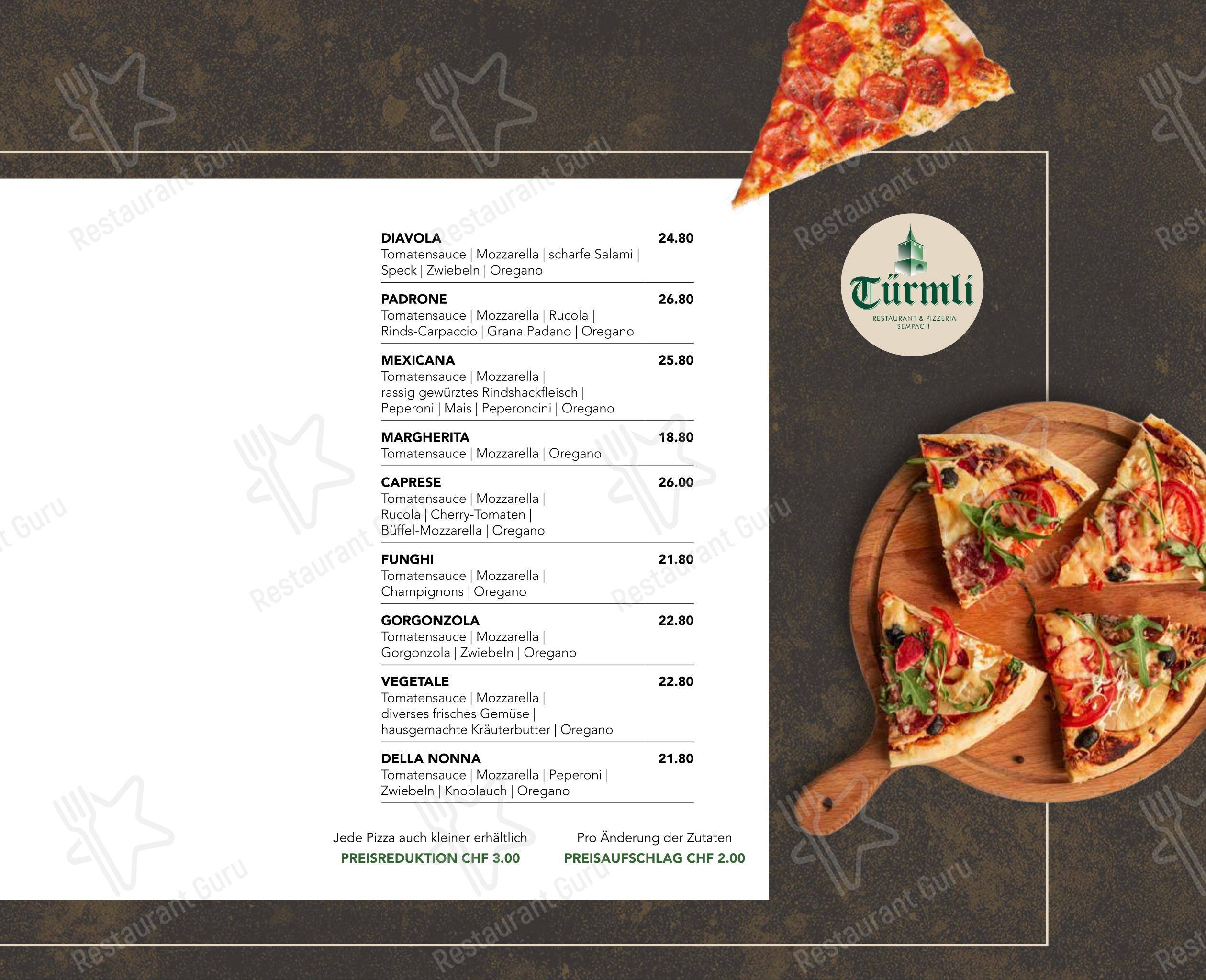 Коктейльная карта per Türmli Restaurant & Pizzeria pizzeria