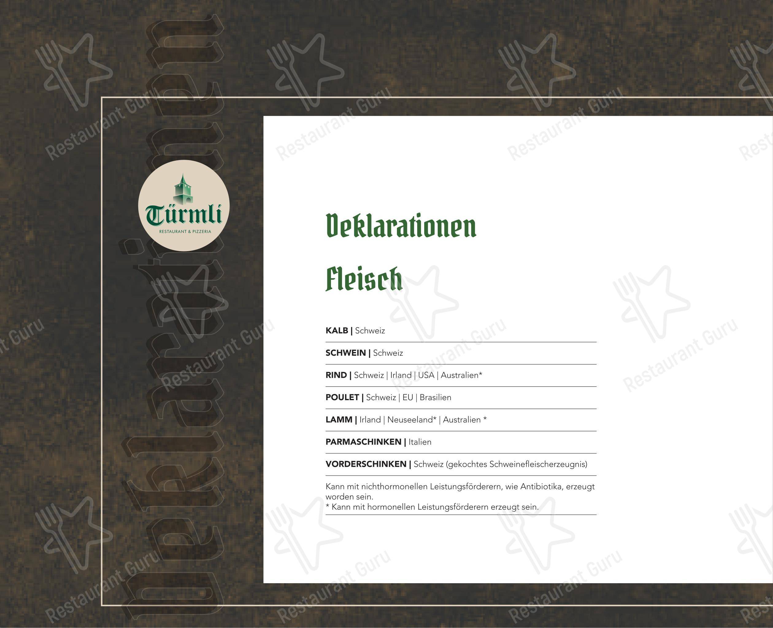 Menu di Türmli Restaurant & Pizzeria - Menu