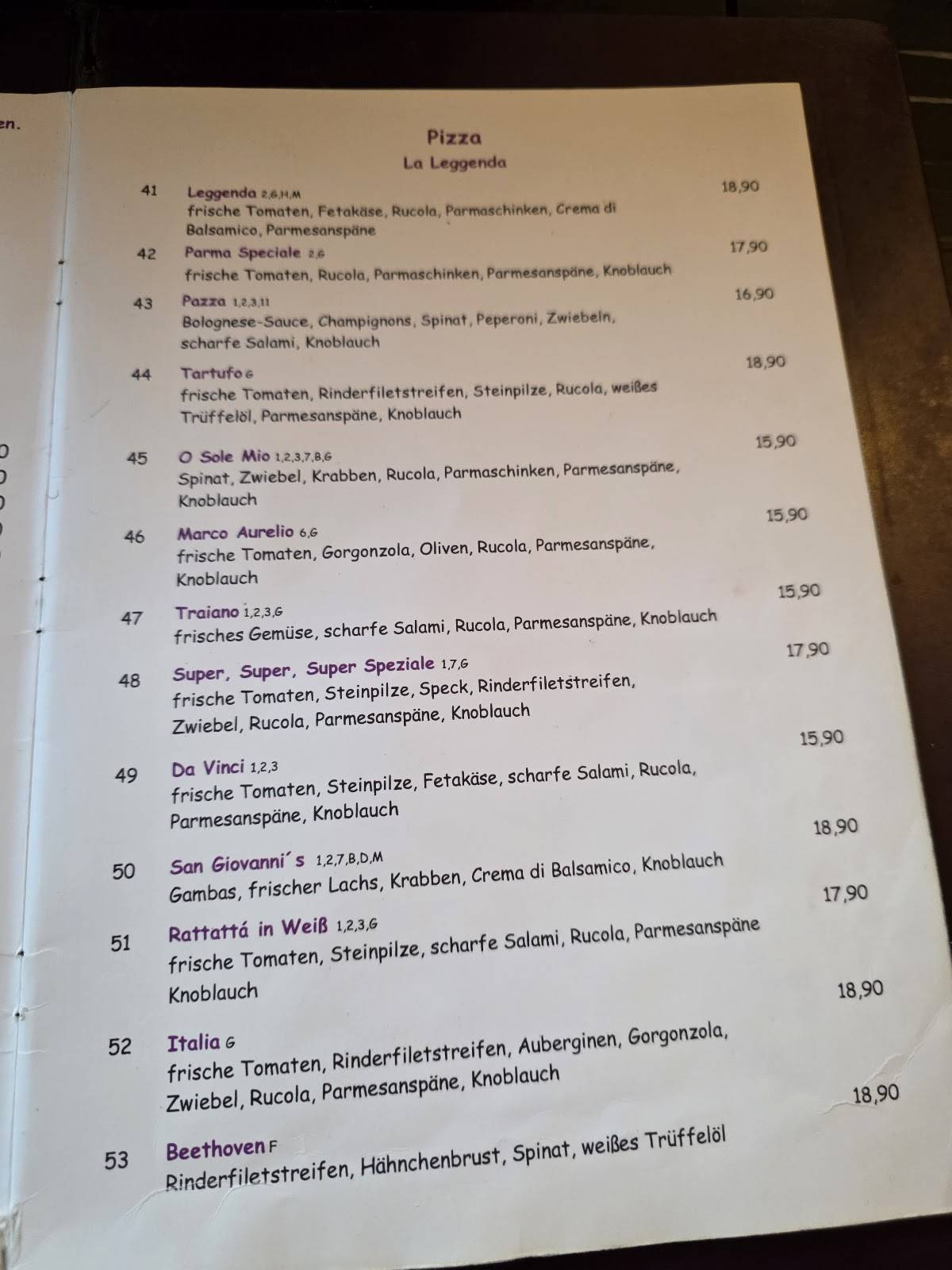 Menu de Tuscolo Frankenbad