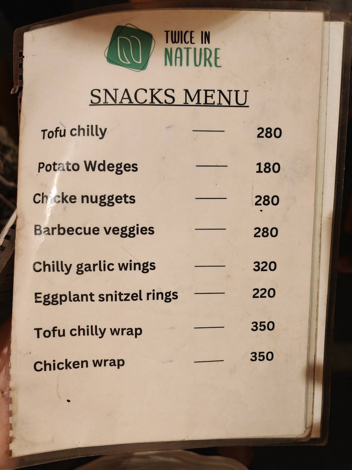 Twice In Nature menu