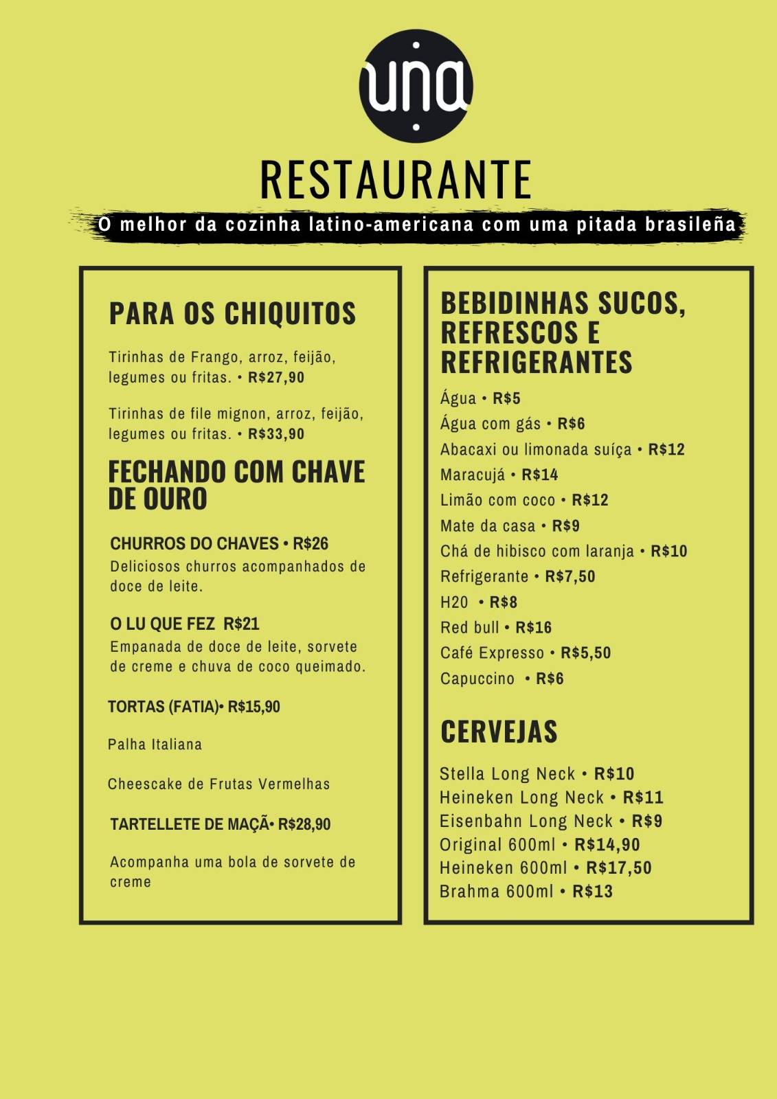 UNA Restaurante cardápio