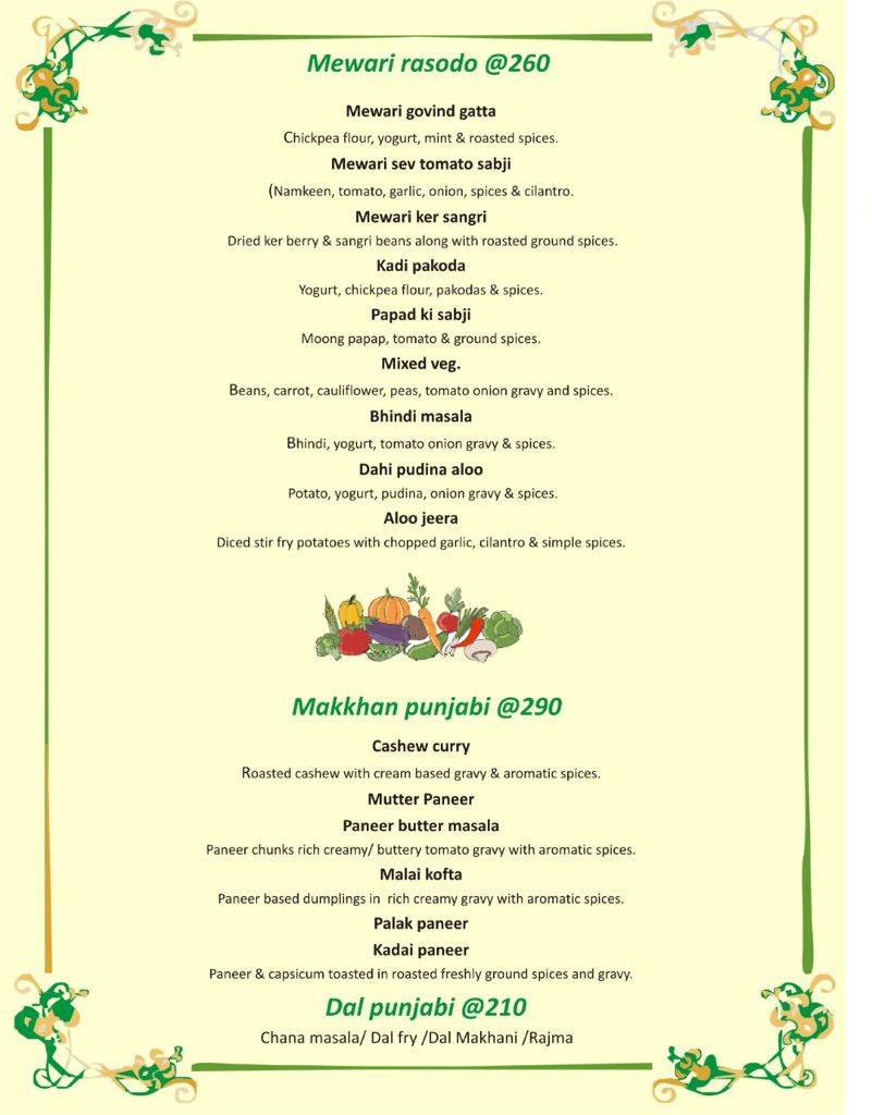 Millets of Mewar menu