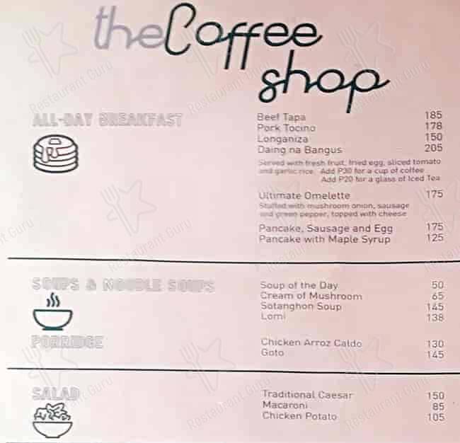Menu at Unimart Coffee Shop restaurant, San Juan