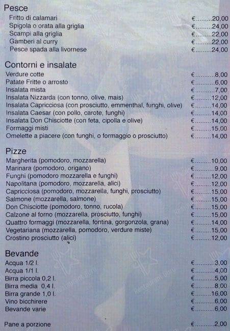 Menu di Universal Bar Pizzeria 