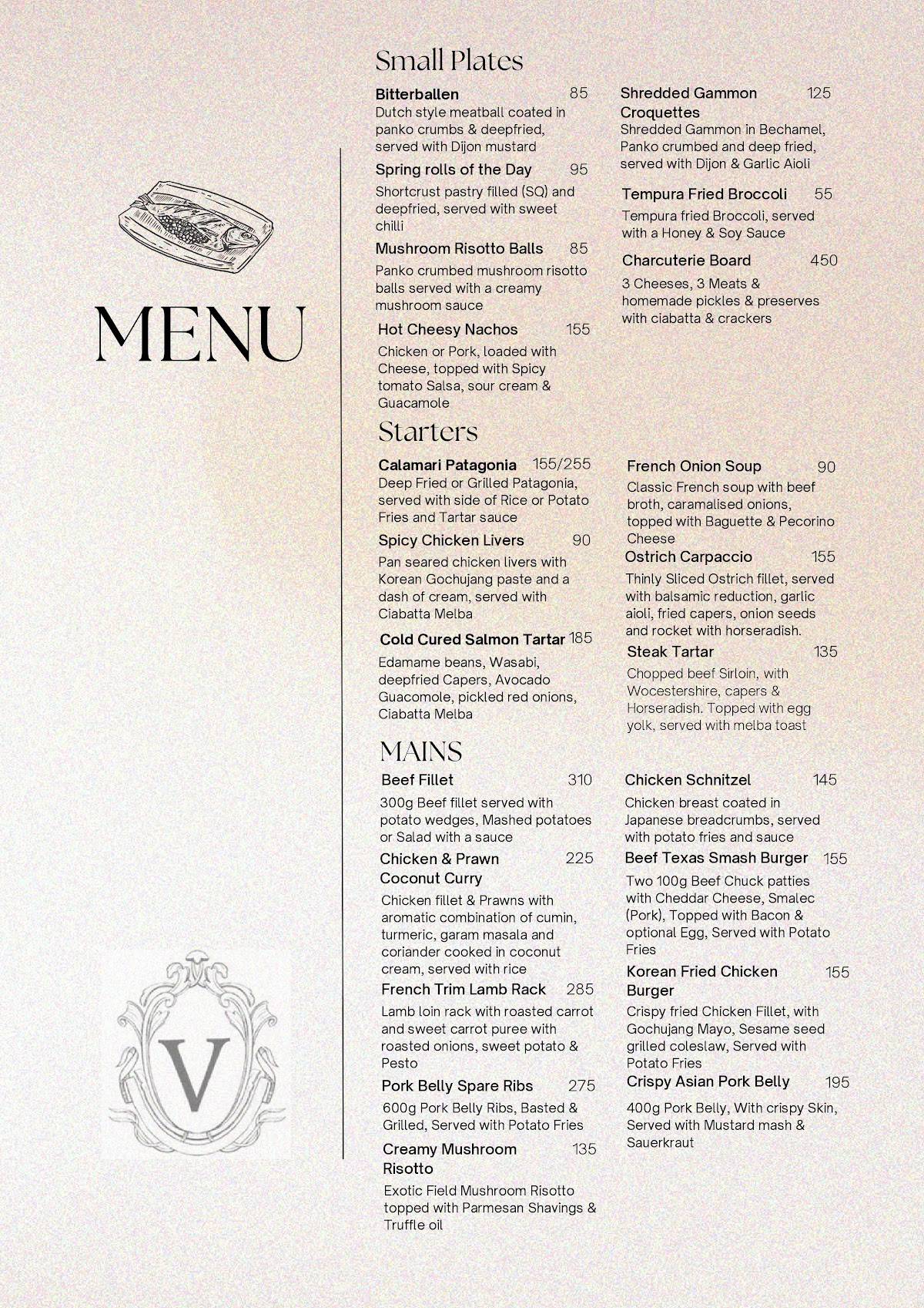 Menu At V Restaurant Val De Vine Stellenbosch Menu At V Restaurant Val De Vine Stellenbosch