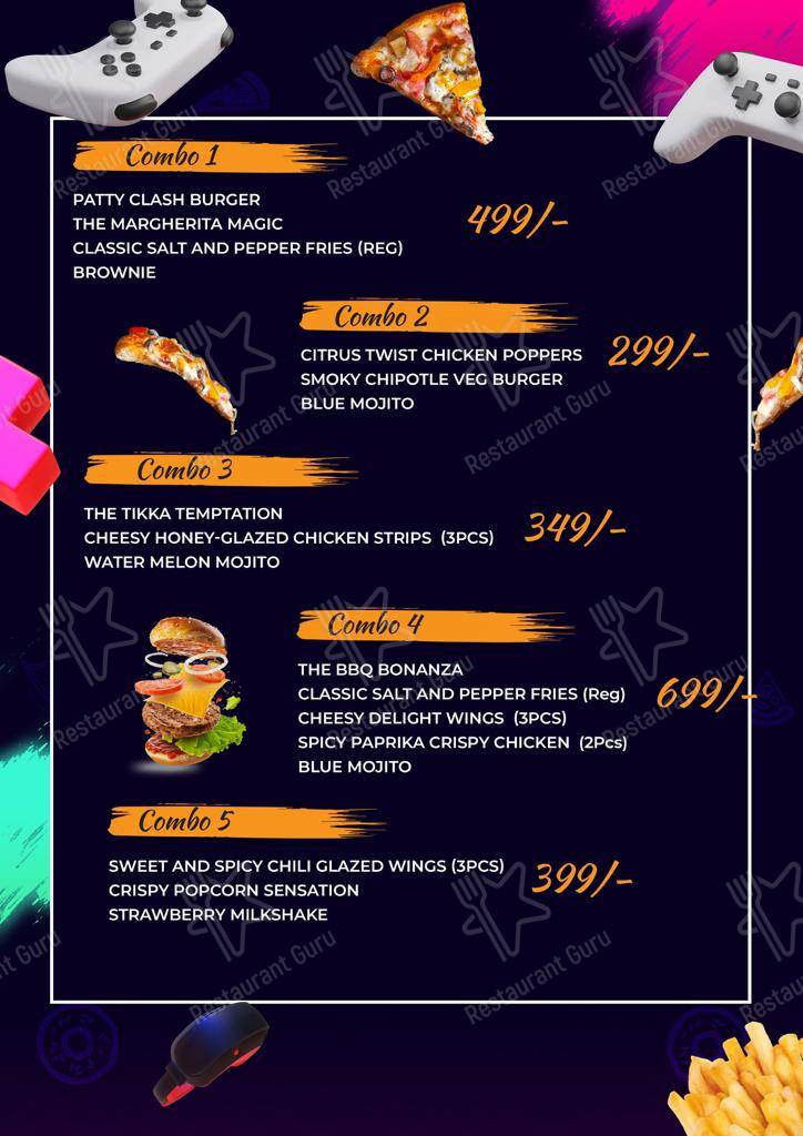 Menu for the VR Game Cafe restaurant