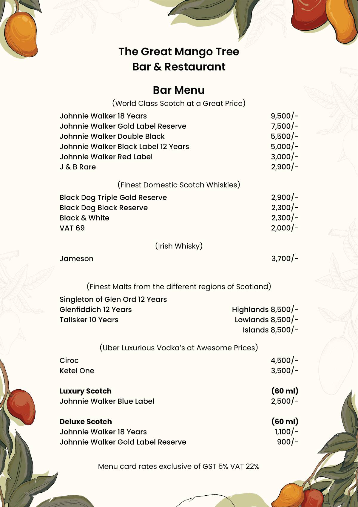 The Great Mango Tree menu