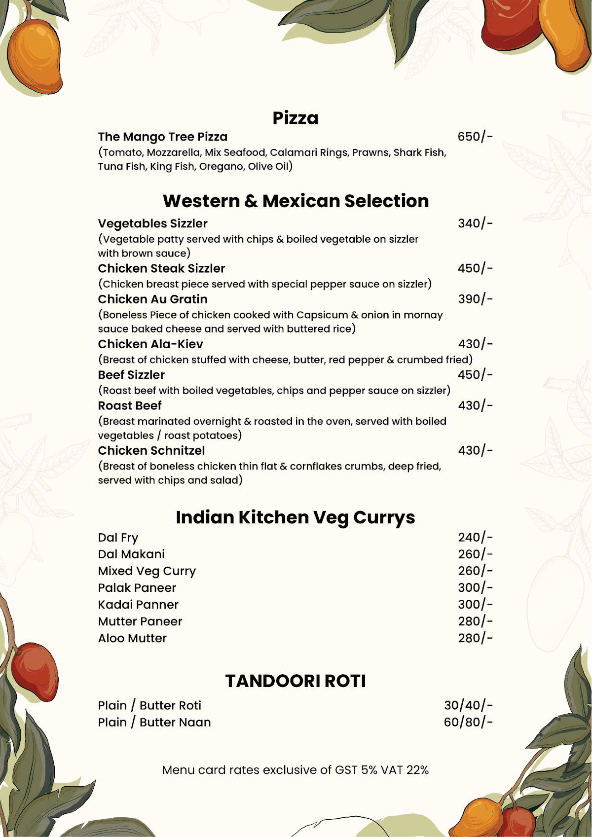 The Great Mango Tree menu
