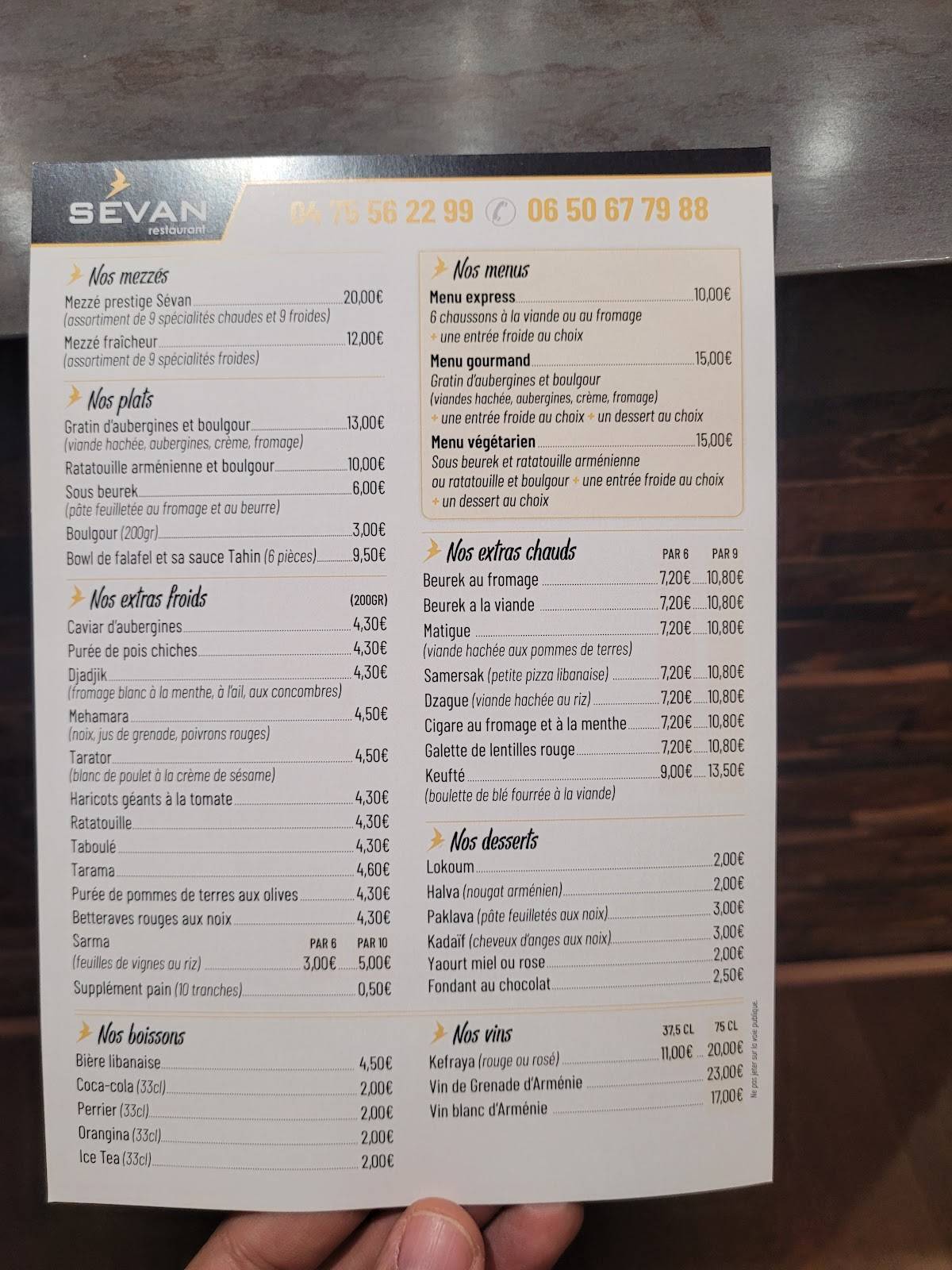 Menu de Sévan