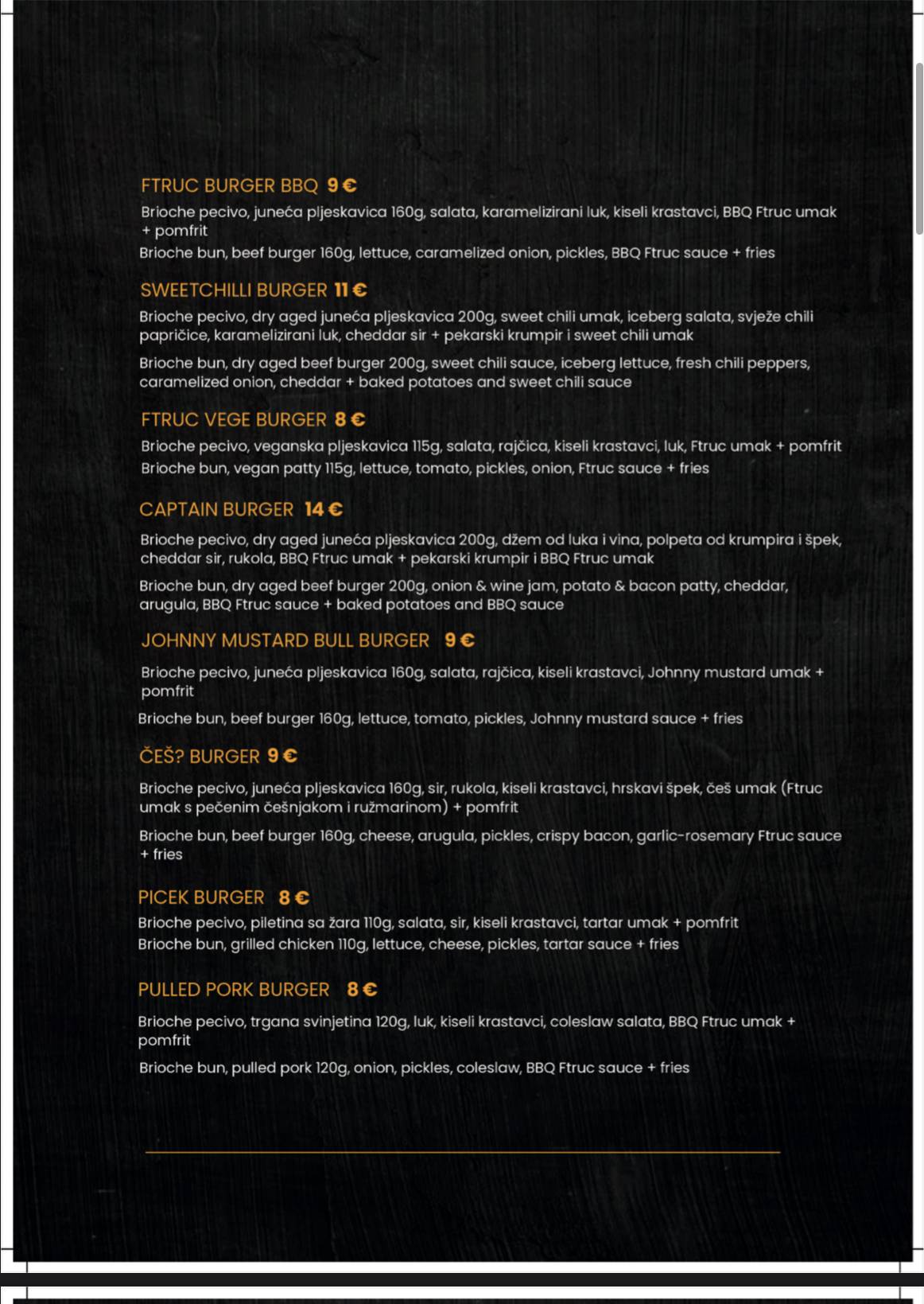 Menu di Pizza & Burgers Ftruc 