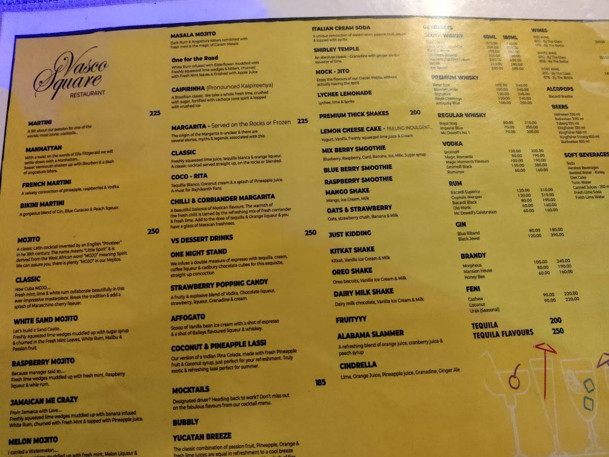 Vasco Square Restaurant menu