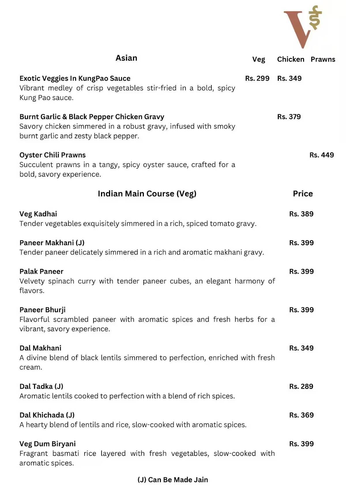 Vee Collaborative Kitchen & Bar Thane menu