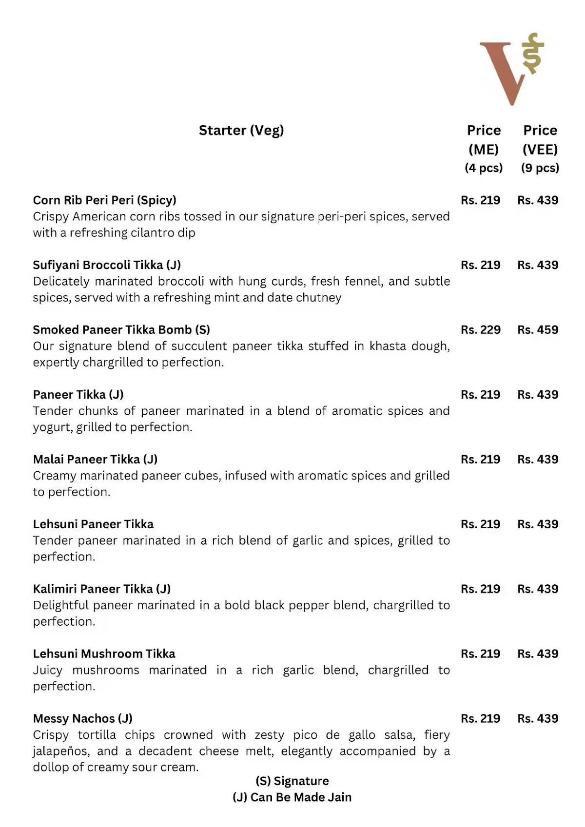Vee Collaborative Kitchen & Bar Thane menu