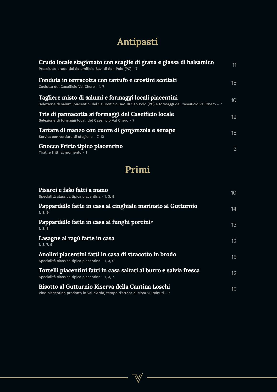 Menu di Veleia Taberna 