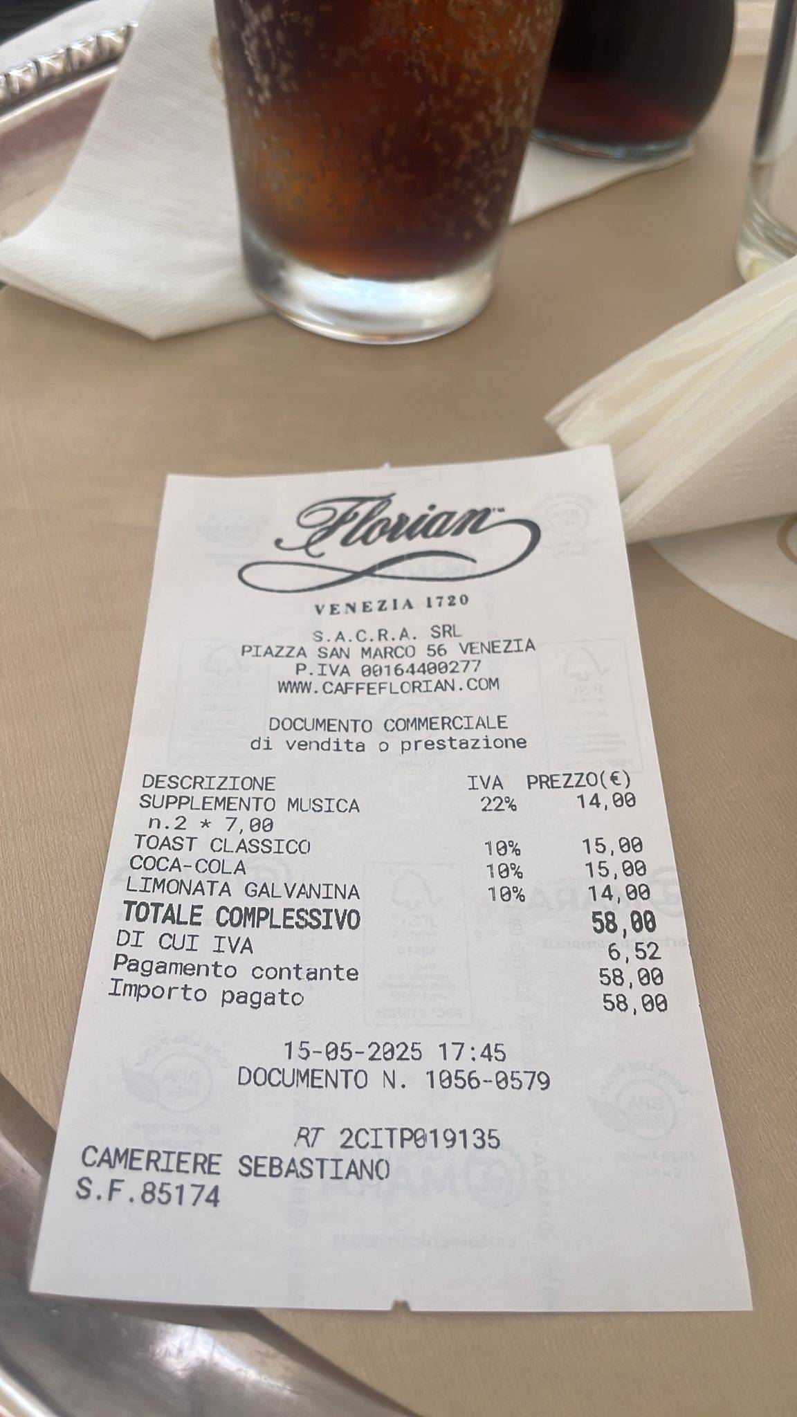 Menu di Caffè Florian 