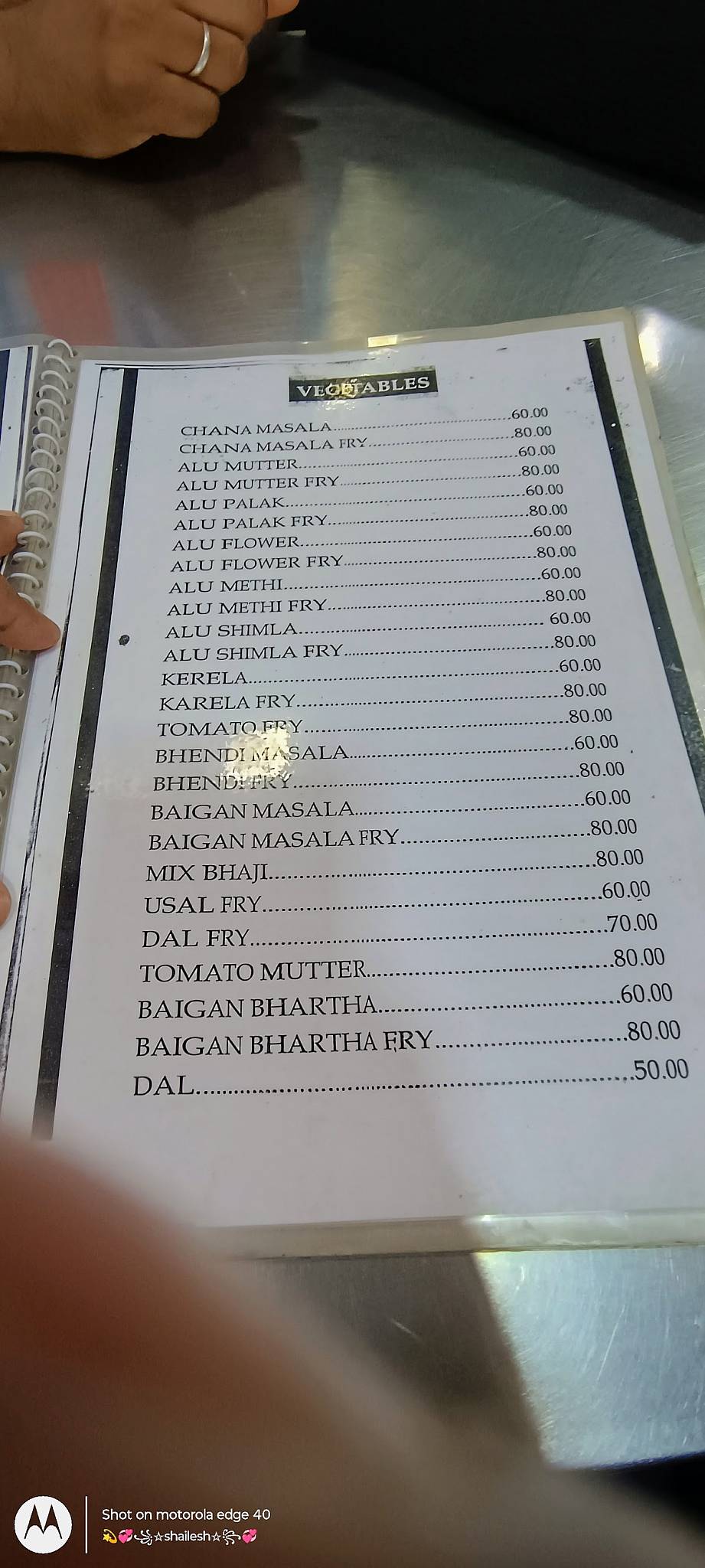 Venkateshwara Hotel menu
