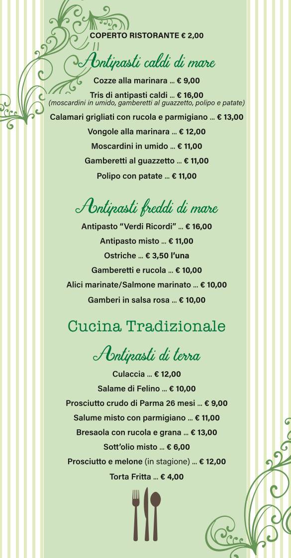 Menu di Verdi Ricordi Pizzeria Ristorante Parma 
