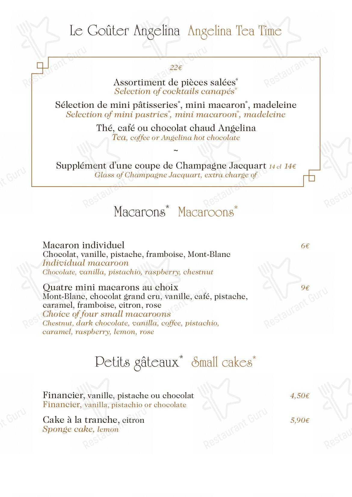 Menu pour Angelina Paris – Château de Versailles, Salon de thé-restaurant dans Versailles