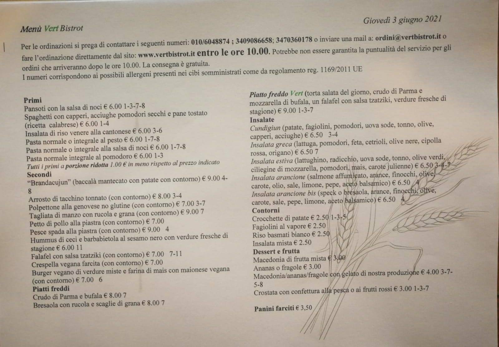 Menu di Vert Bistrot 