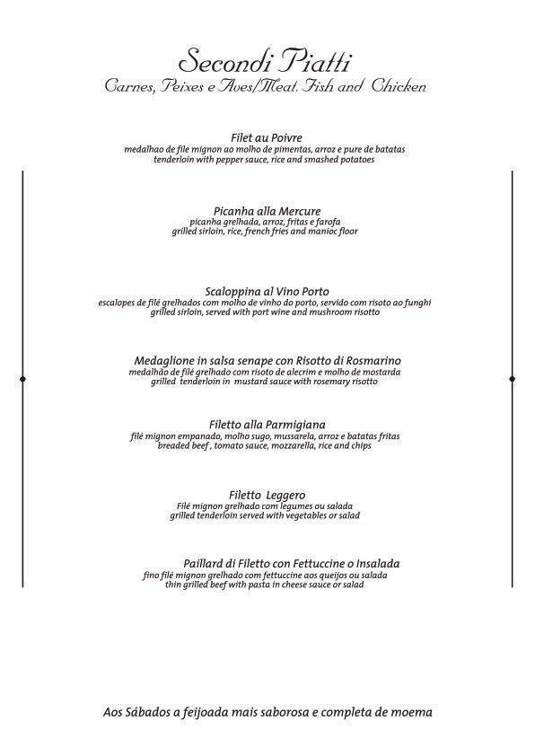 Vila Conte 24 horas. cardápio