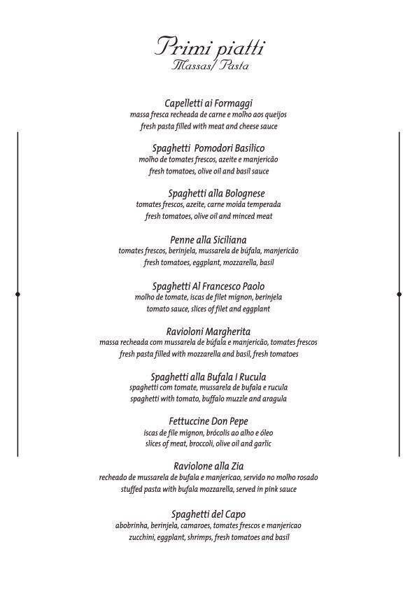 Vila Conte 24 horas. cardápio