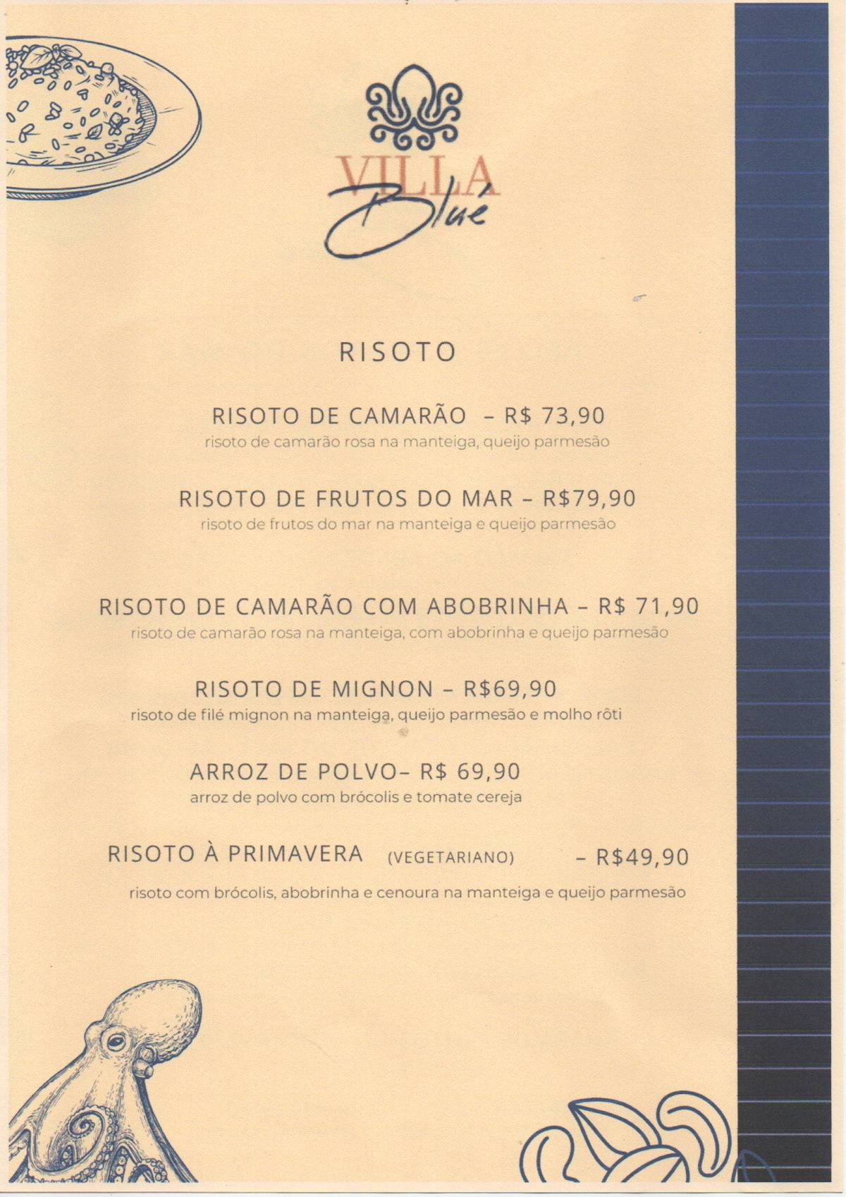 Villa Blué cardápio