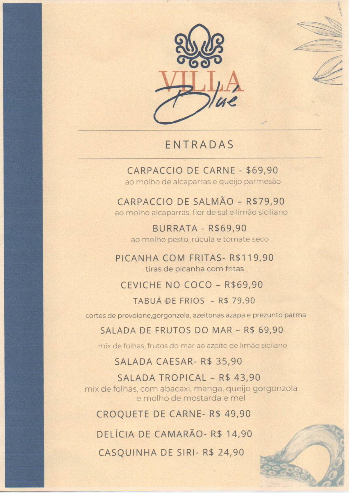 Villa Blué cardápio