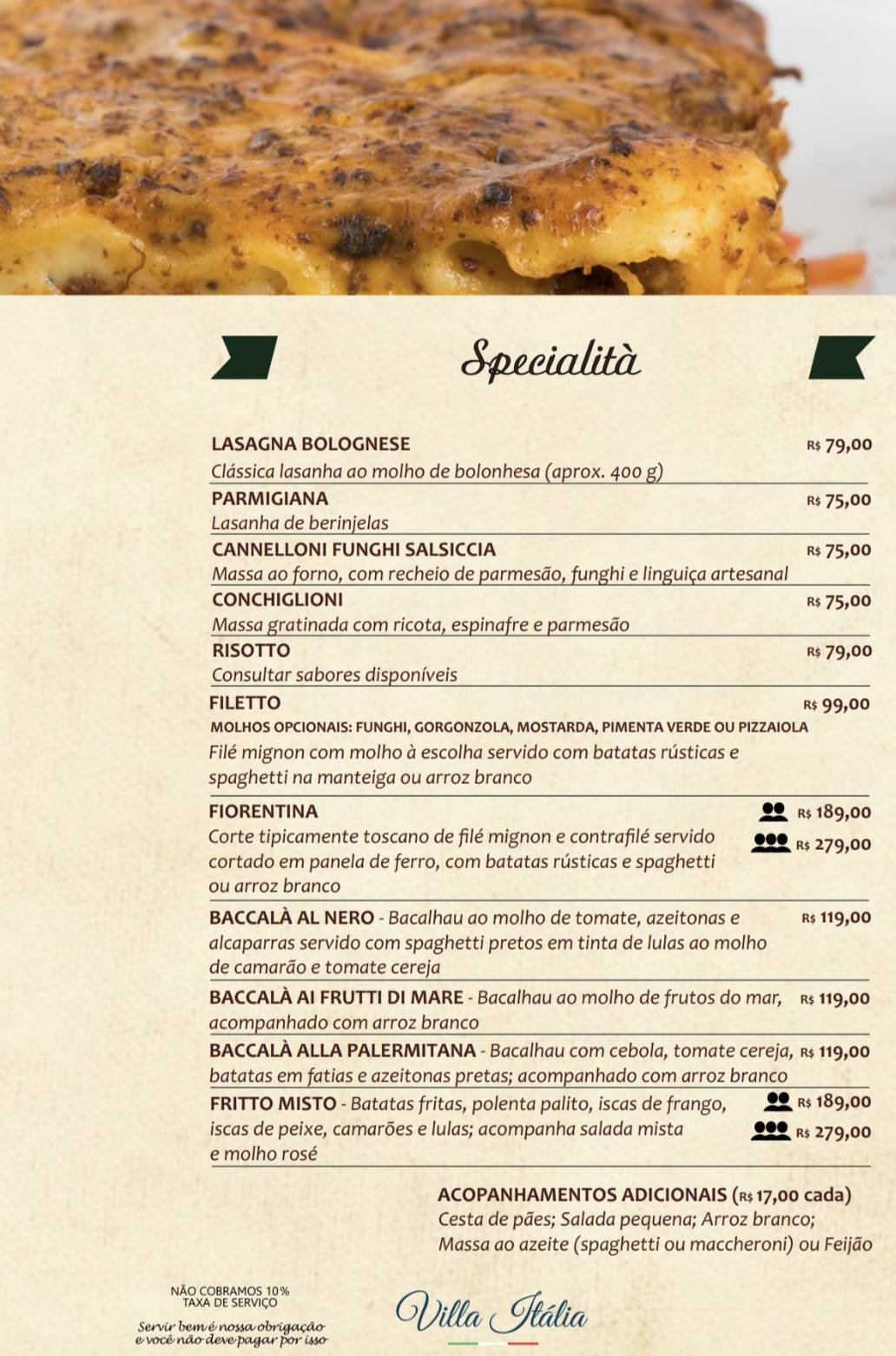 VILLA ITALIA cardápio