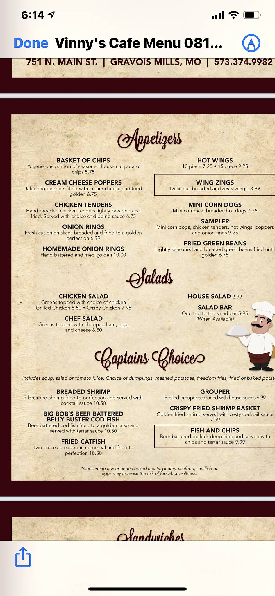 Menu at Little Vinny's Cafe & Lounge, Laurie