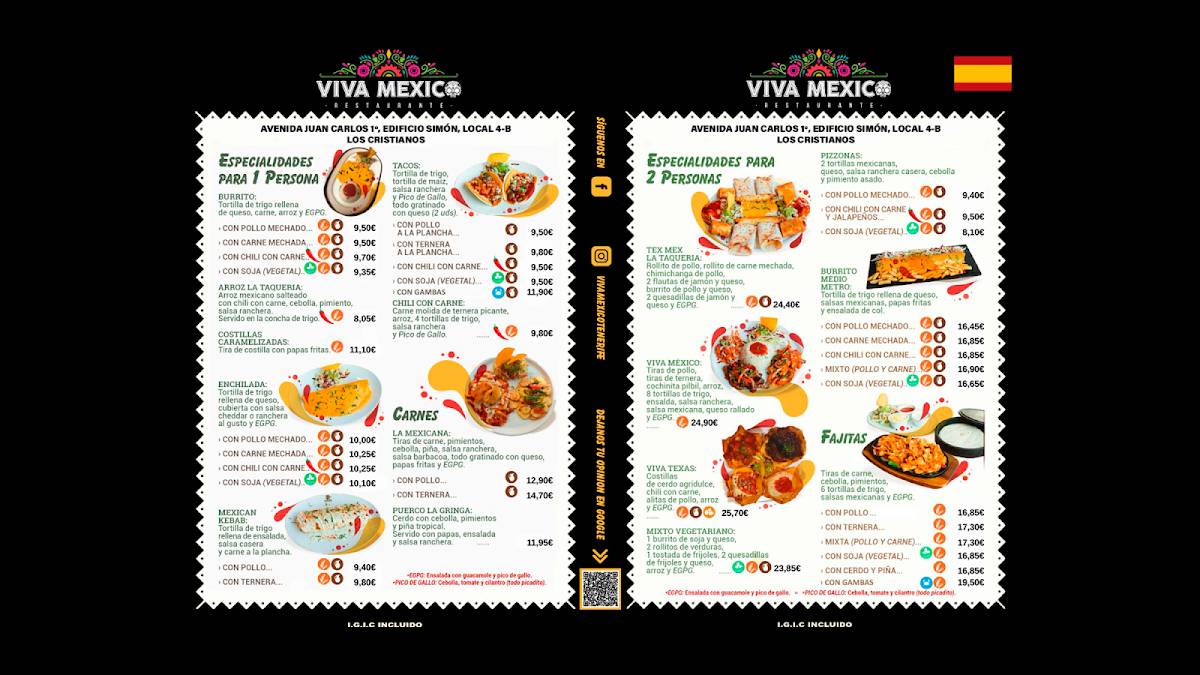 Menu At Viva Mexico Restaurant Costa Adeje