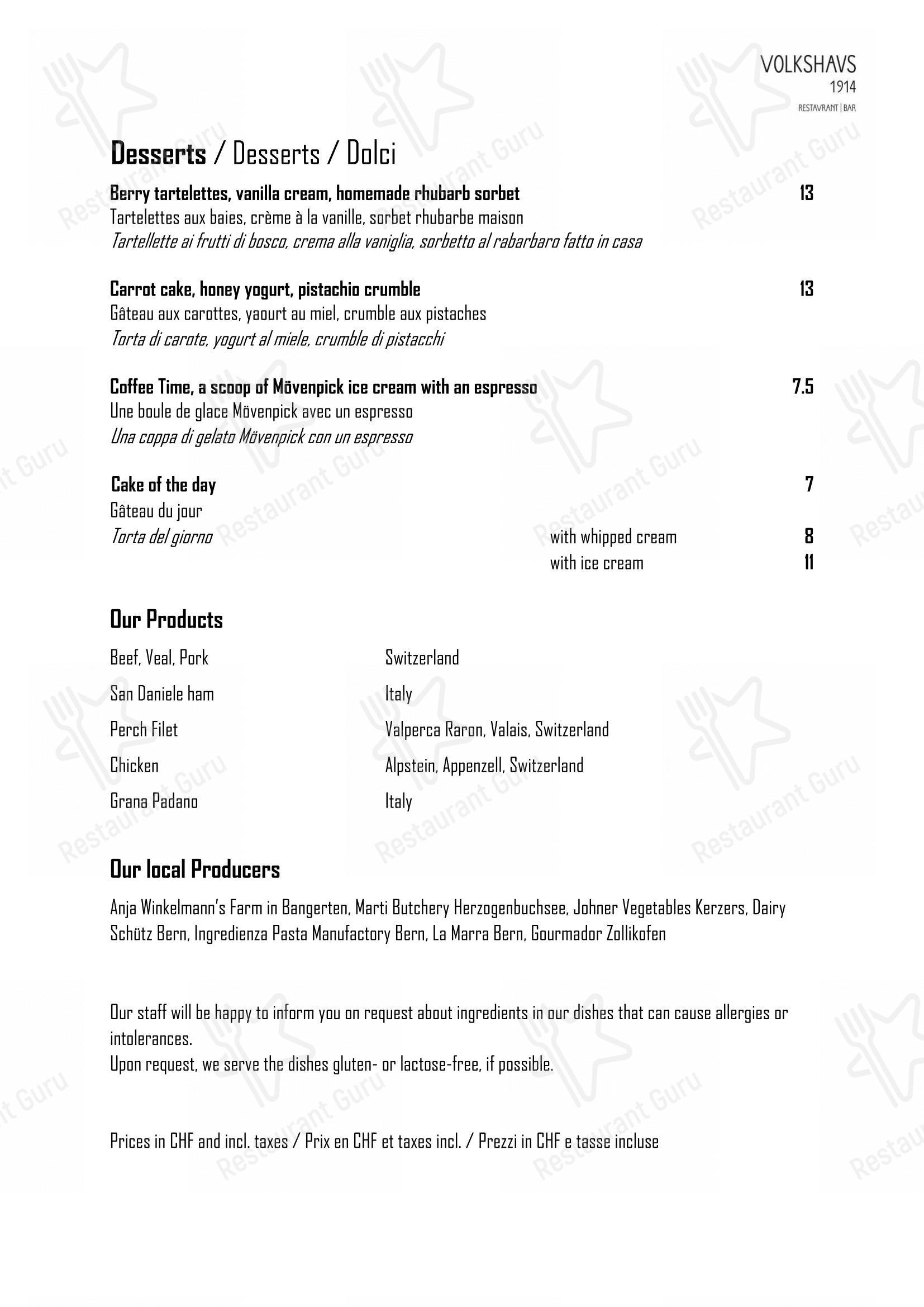 Volkshaus 1914 in Berna - Menu bar