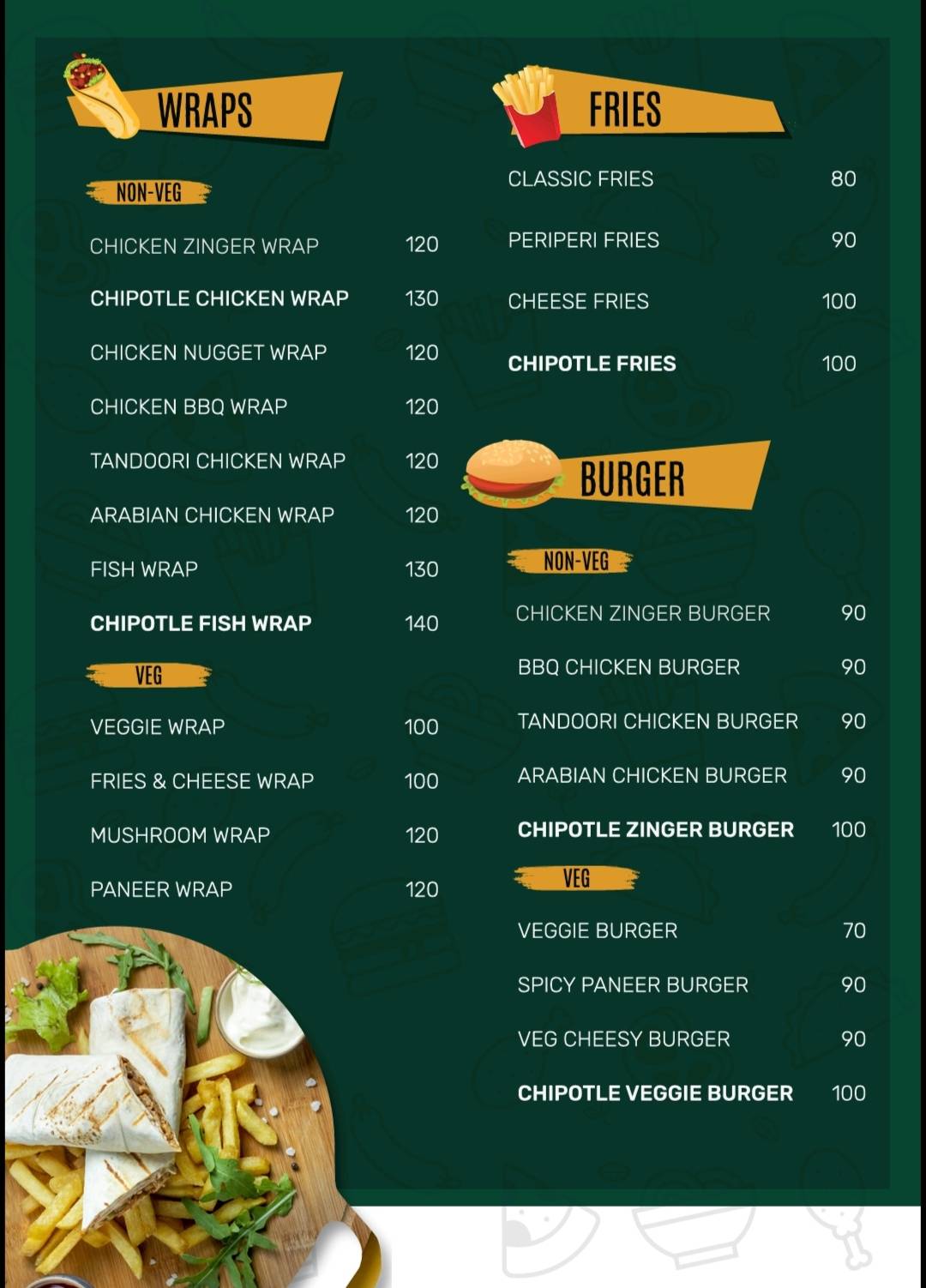 WRAPS & FRIES menu