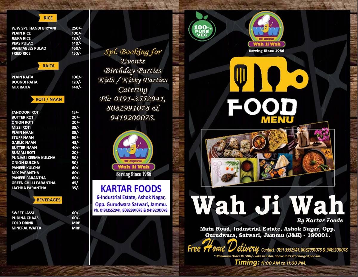 Wah Ji Wah 100% Pure Veg Restaurant menu
