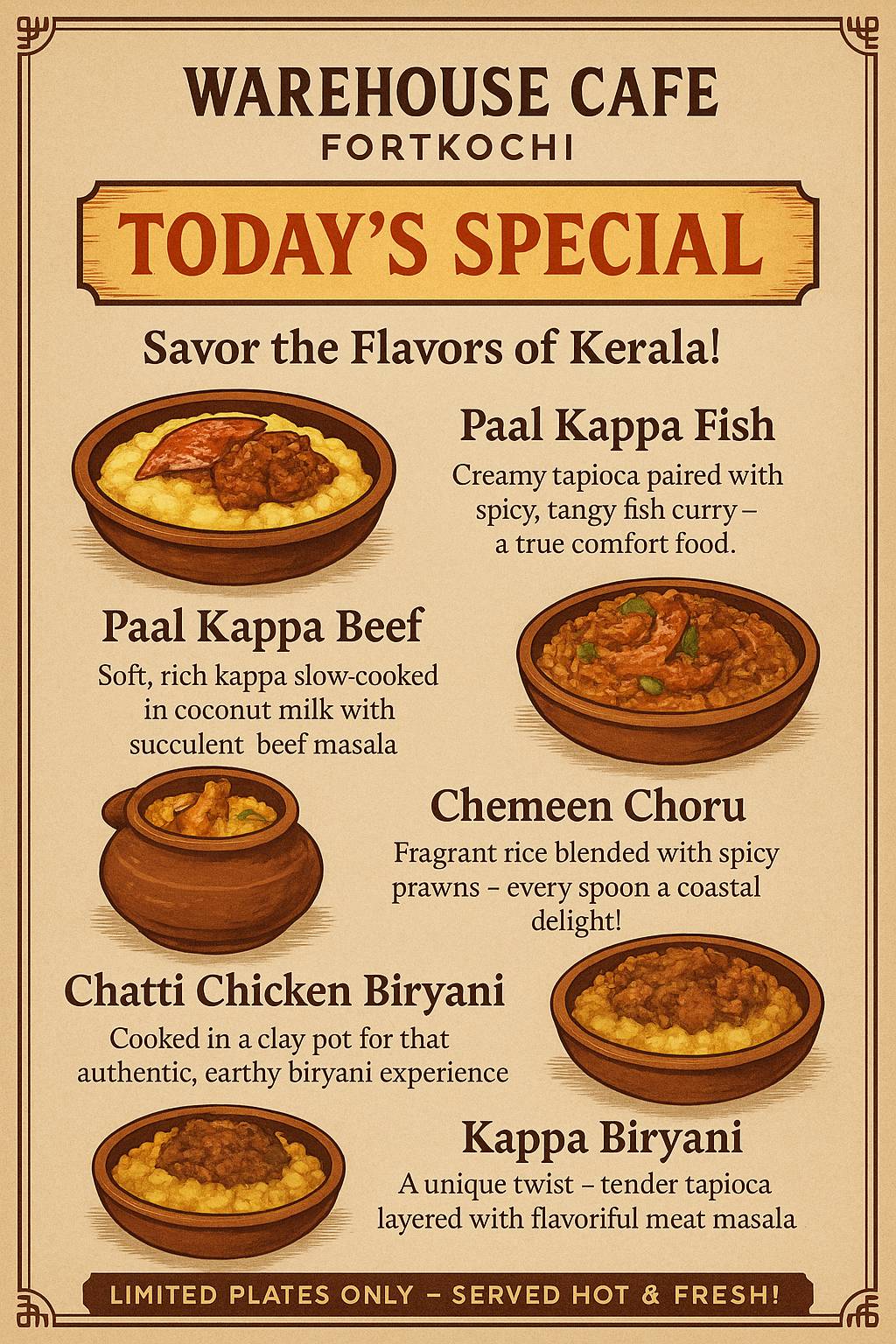 Warehouse Cafe Fortkochi menu