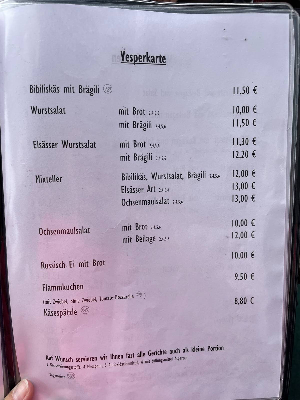 Eble Sexau Speisekarte