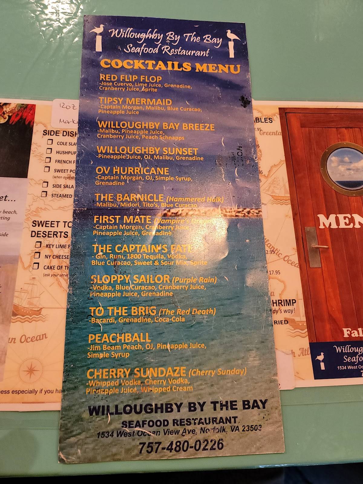 Menu at Willoughby By The Bay restaurant, Norfolk