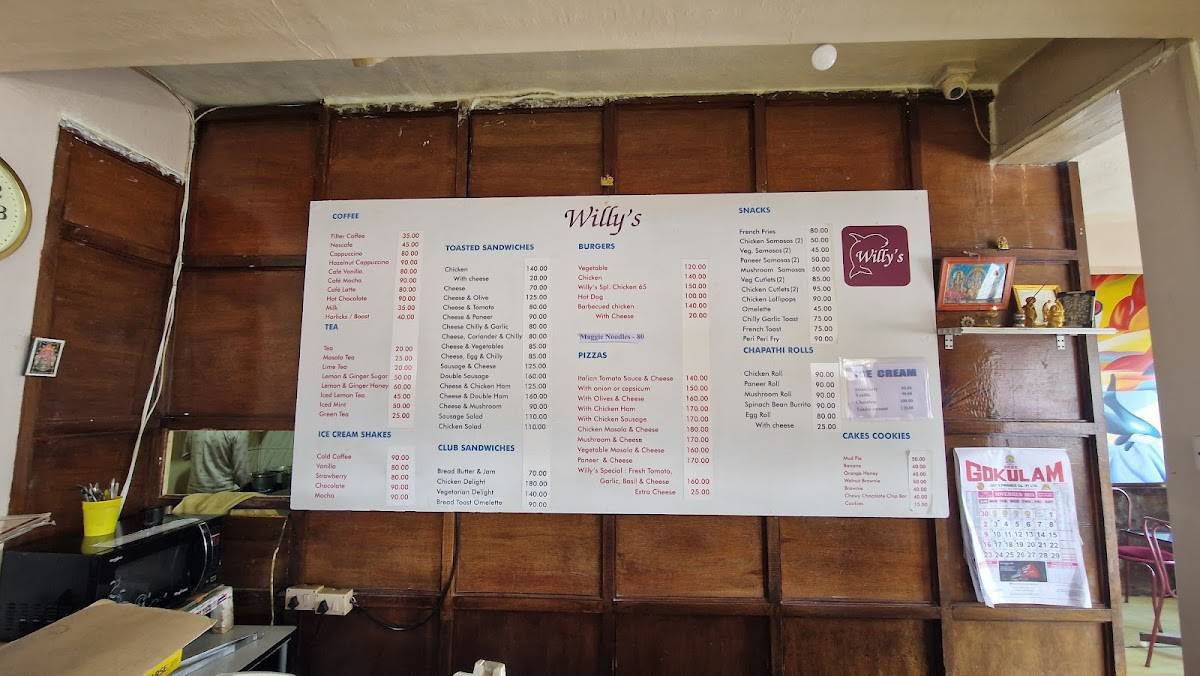 Willy's Coffee Pub menu