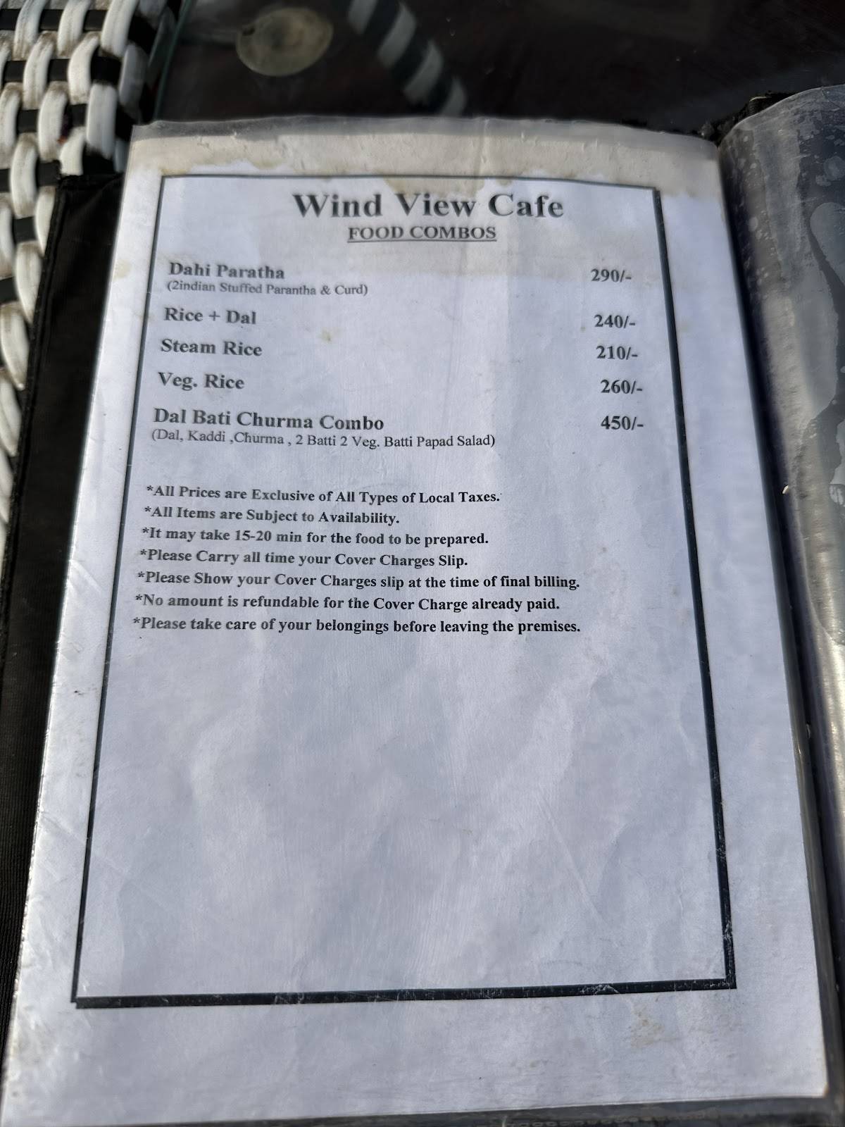 Wind View Cafe menu