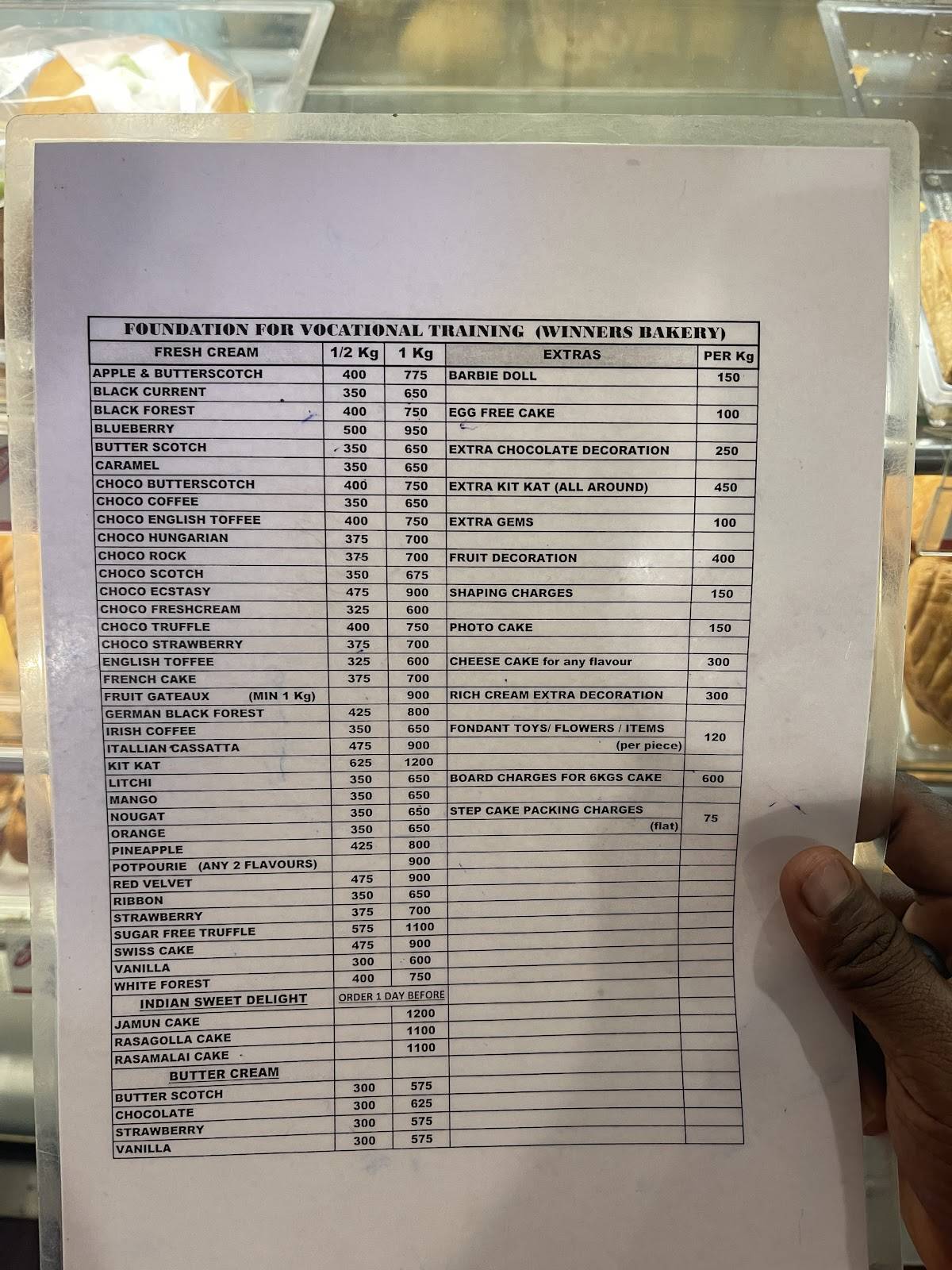 WINNERS BAKERY (Chennai) menu