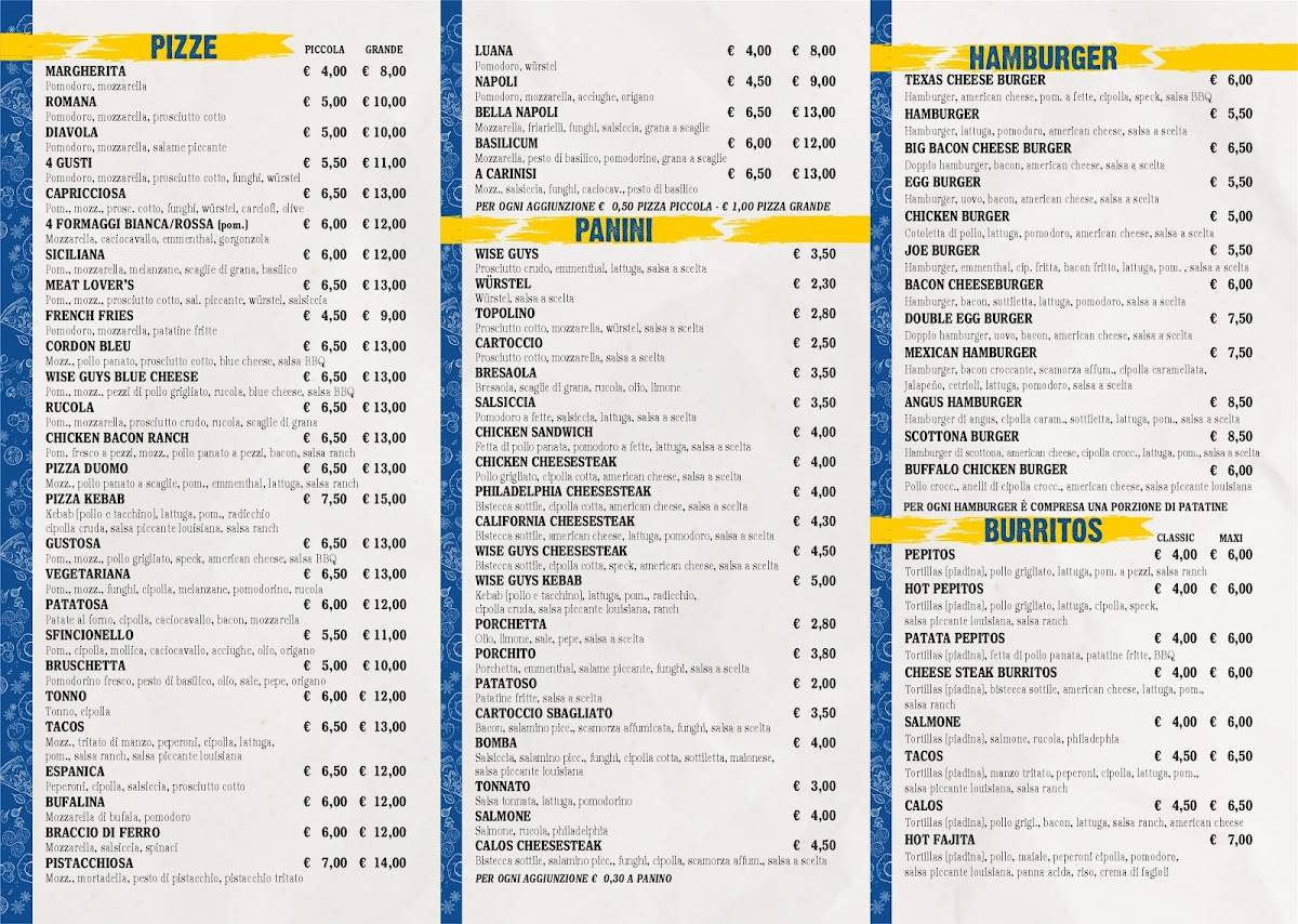 Menu di Wise Guys Pizza & Fast Food 