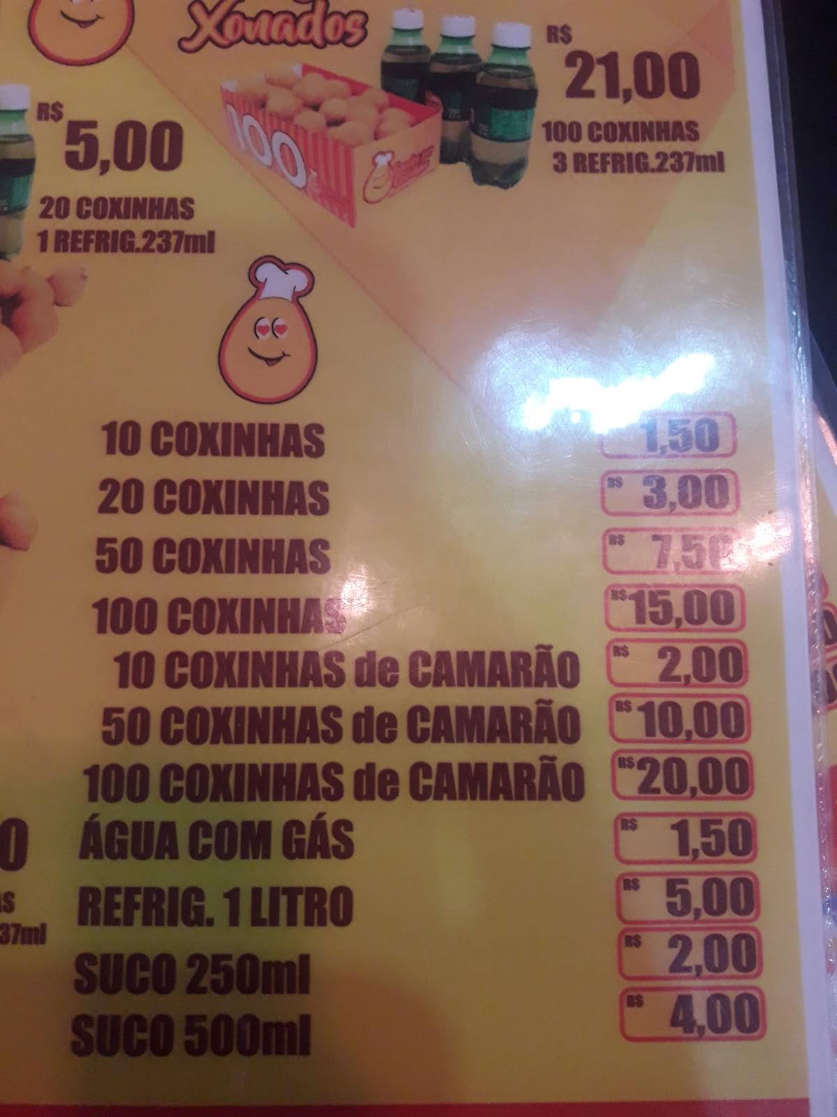 Xonados por Coxinhas cardápio