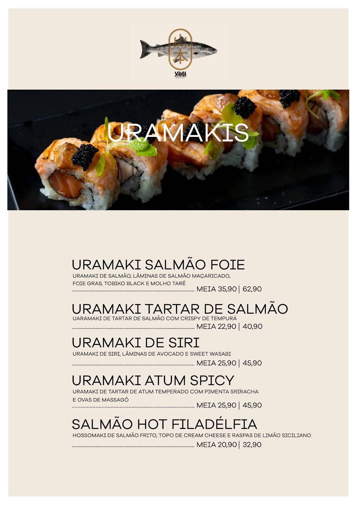 Yama Creative Sushi cardápio