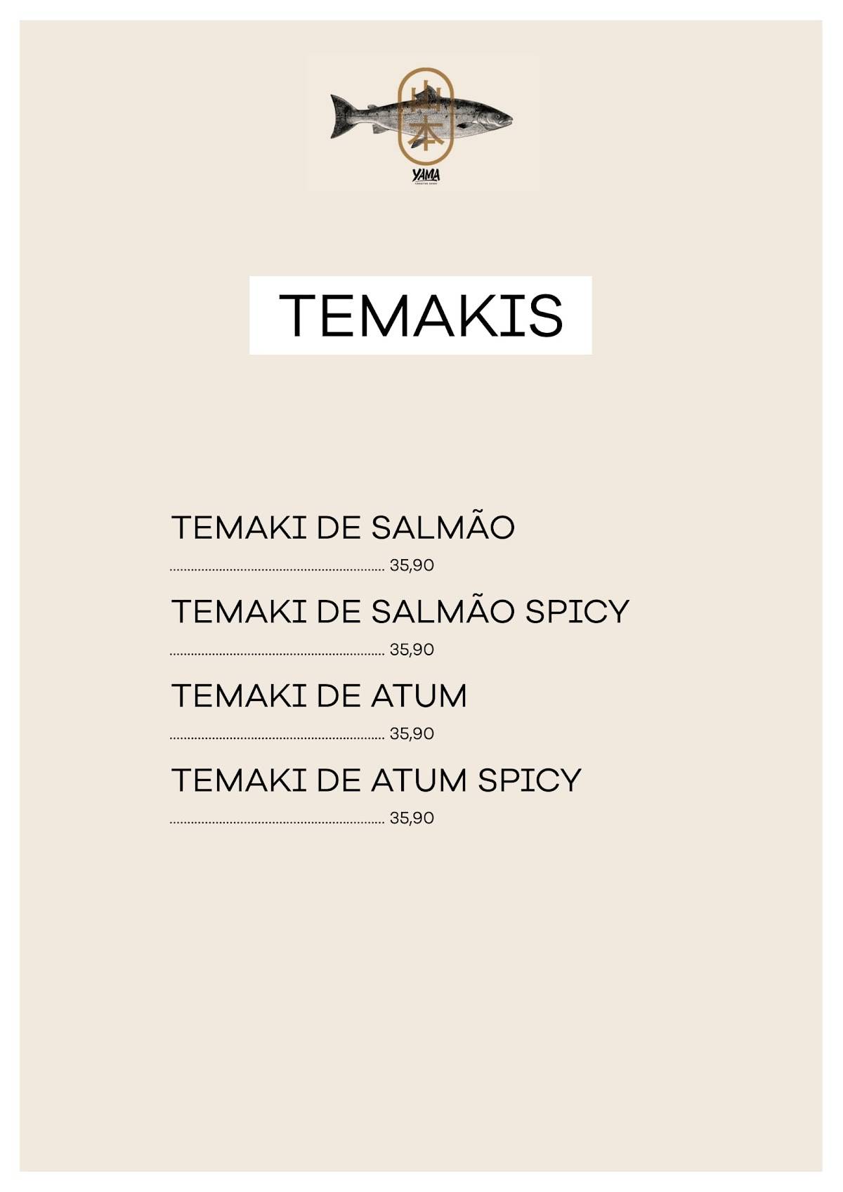 Yama Creative Sushi cardápio