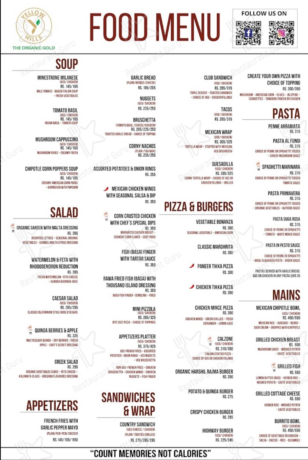 Yellow Hills cafe And Restaurant menu